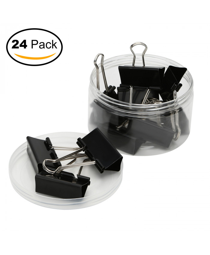 TOROTON Large Binder Clips, Black, 2 inches Size with 1 inch Capacity, 24 Clips/Tub